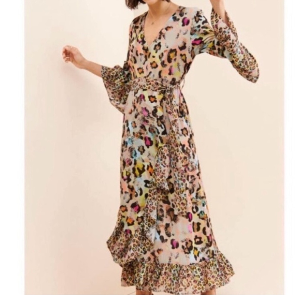 Anthropologie Bl^nk London Brown Tan Ruffled Wrap Dress